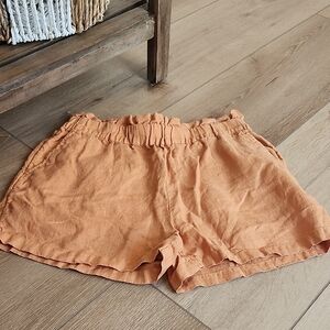 Women's Orange Linen Shorts, Medium
